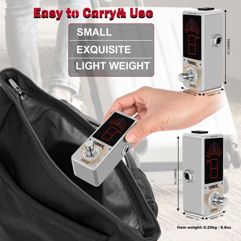 AFOT Tuner Pedal,Chromatic Guitar Tuner Pedal Fast and Accuate Tuner for High Precision ± 1 Cent with Pitch Indicator for Electric Guitar and Bass True Bypass - Image 4
